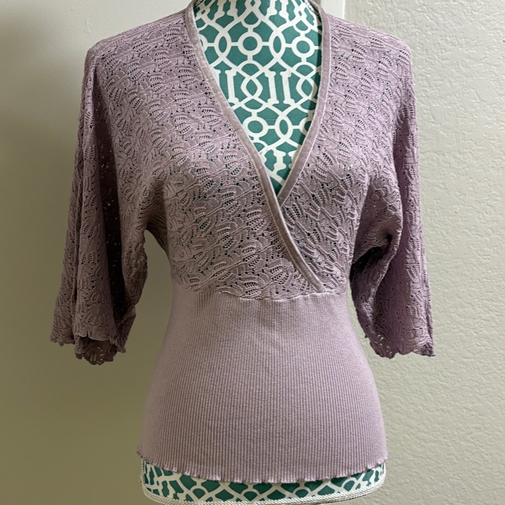bebe Dusty Purple Lace V-Neck Sweater